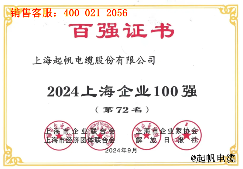 2.乐发lv电缆入围2024年上海企业100强第72名